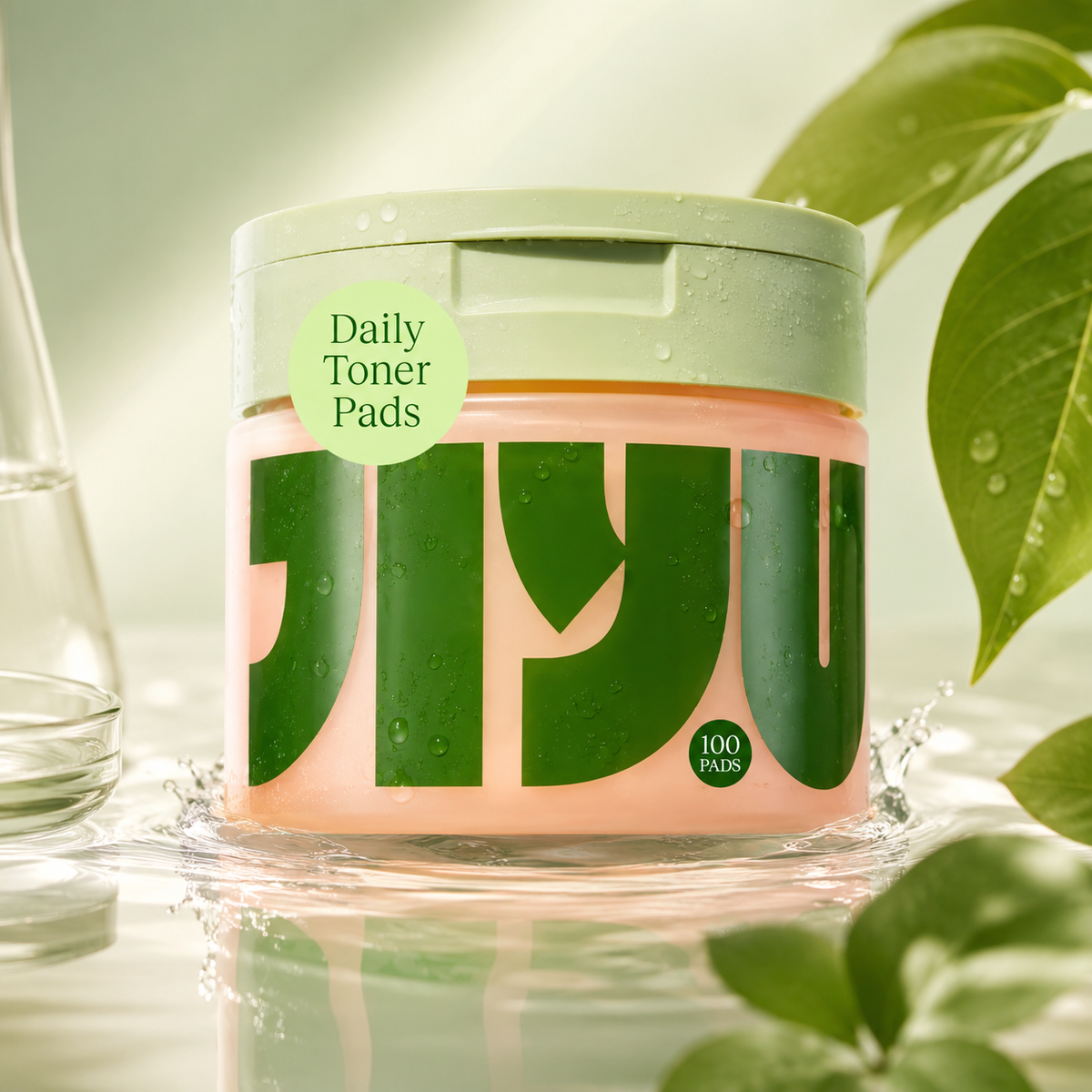 JiYu Daily Toner Pads 100-count jar with green lid and water droplets